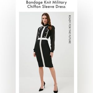 Bandaged Knit military chiffon sleeve dress by Karen Millen . New with tags